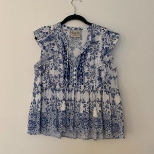 Blue and White Linen SEA Blouse